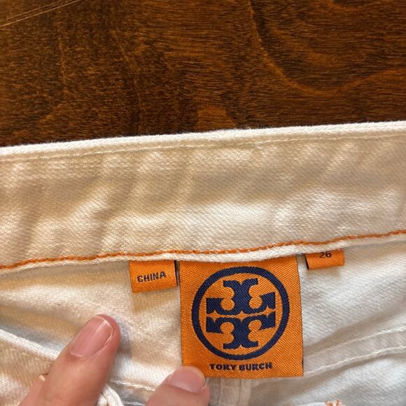 Tory Burch Mid Rise Alexa Cropped Skinny Jeans Denim White Women's Size 26 - Picture 6 of 11